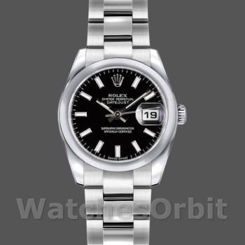 Women's Rolex Datejust 26mm Women's-179160-Black Index Dial-Domed Bezel Black