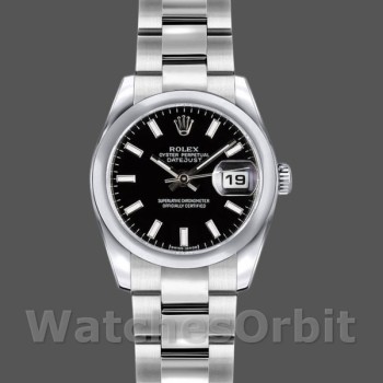 Women's Rolex Datejust 26mm Women's-179160-Black Index Dial-Domed Bezel Black