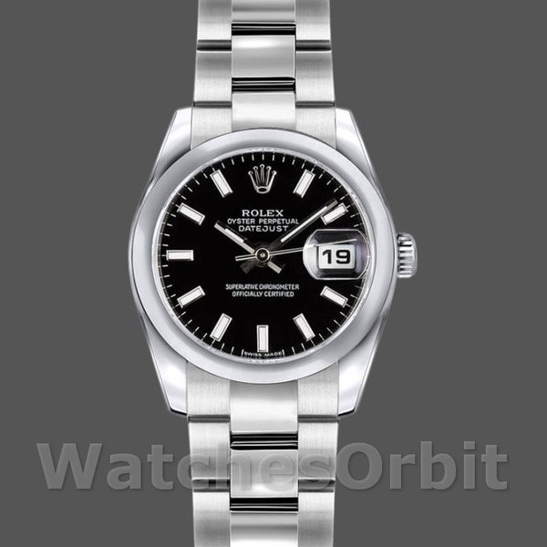 Womens Rolex Datejust 26mm Womens-179160-Black Index Dial-Domed Bezel Black Replica Image