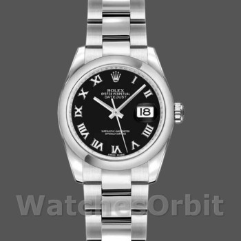 Women's Rolex Datejust 26mm Women's-179160-Black Roman Dial-Oyster Bracelet Black
