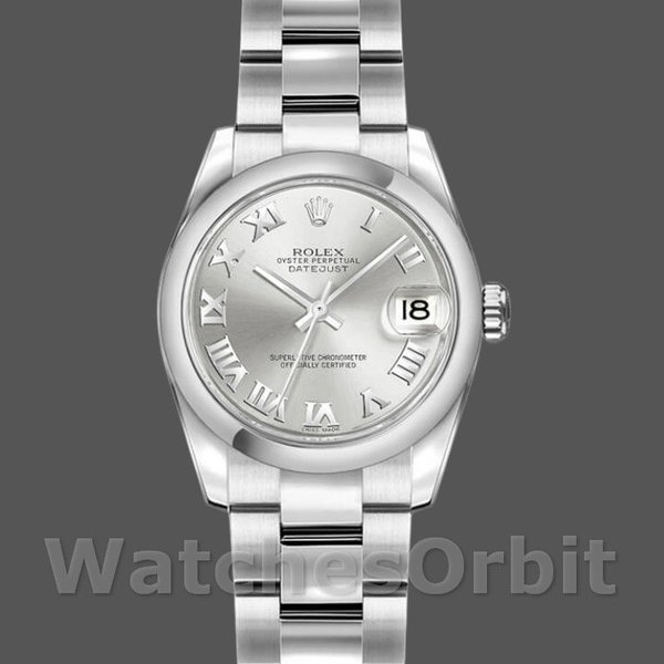 Womens Rolex Datejust 26mm Womens-179160-Silver Roman Dial-Oyster Bracelet Silver Replica Image
