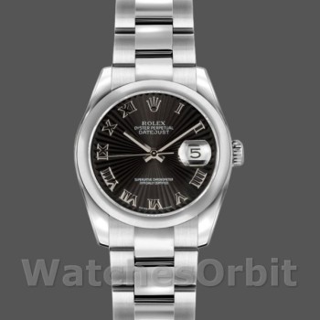 Women's Rolex Datejust 26mm Women's-179160-Black Roman Dial-Sunbeam-Oyster Bracelet Black