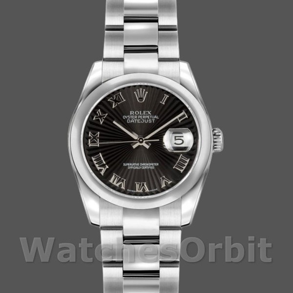 Womens Rolex Datejust 26mm Womens-179160-Black Roman Dial-Sunbeam-Oyster Bracelet Black Replica Image
