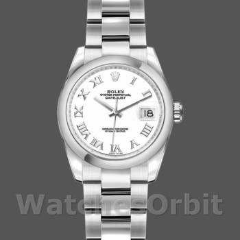 Women's Rolex Datejust 26mm Women's-179160-White Roman Dial-Oyster Bracelet White