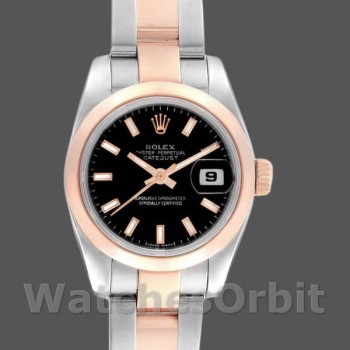 Women's Rolex Datejust 26mm Women's-179161-Black Index Dial-Stainless Steel & Everose Gold Luxury