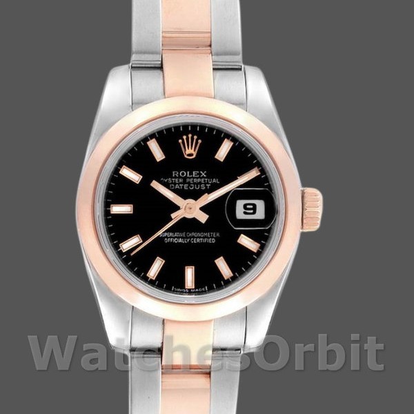 Womens Rolex Datejust 26mm Womens-179161-Black Index Dial-Stainless Steel & Everose Gold Luxury Replica Image