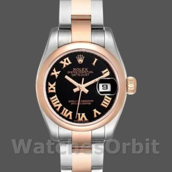 Women's Rolex Datejust 26mm Women's-179161-Black Roman Dial-Stainless Steel & Everose Gold Black