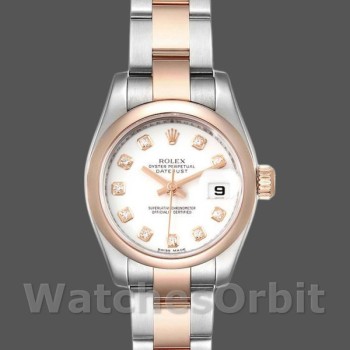 Women's Rolex Datejust 26mm Women's-179161-White Diamond Dial-Stainless Steel & Everose Gold White