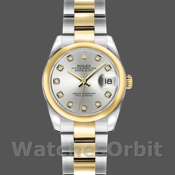 Womens Rolex Datejust 26mm Womens-179163-Silver Diamond Dial-Domed Dezel Silver Replica Image