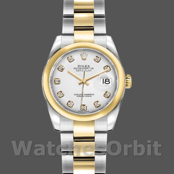 Womens Rolex Datejust 26mm Womens-179163-White Diamond Dial-Domed Dezel White Replica Image