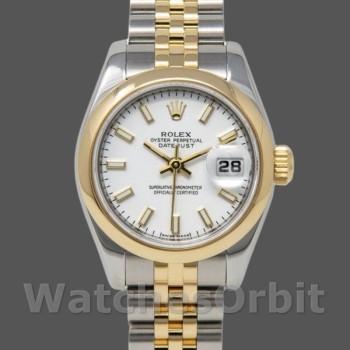 Women's Rolex Datejust-179163, 26mm, White Index Dial, Domed Bezel, Lady White