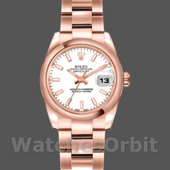 Women's Rolex Datejust-179165, 26mm, Everose Gold, White Index Dial, Lady White