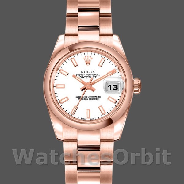 Womens Rolex Datejust-179165, 26mm, Everose Gold, White Index Dial, Lady White Replica Image