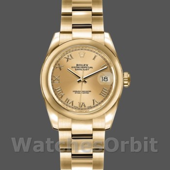 Women's Rolex Datejust-179168, 26mm, Smooth Domed Champagne Roman Dial, Lady Champagne