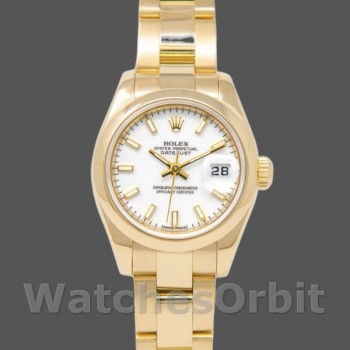Women's Rolex Datejust-179168, 26mm, Smooth Domed White Index Dial, Lady White