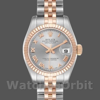 Women's Rolex Datejust-179171, 26mm, Grey Roman Numeral Dial, Fluted Bezel, Lady Grey