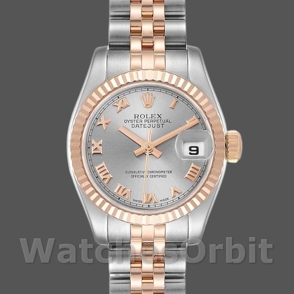 Womens Rolex Datejust-179171, 26mm, Grey Roman Numeral Dial, Fluted Bezel, Lady Grey Replica Image