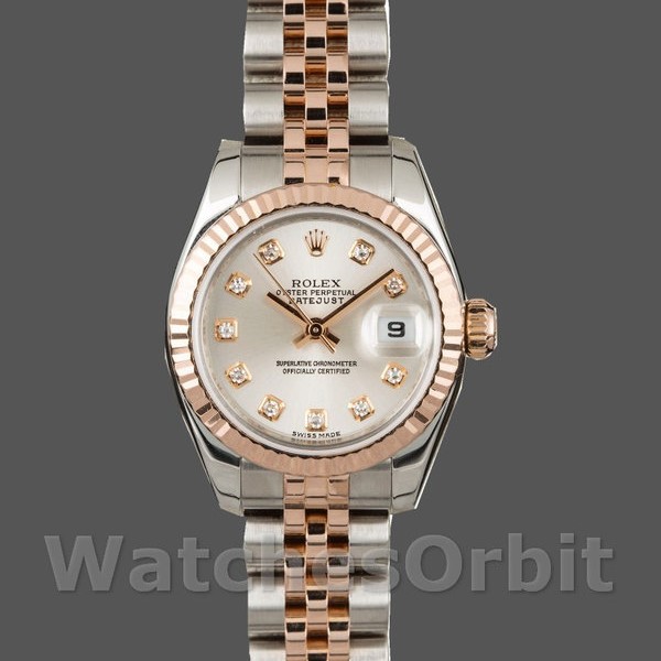 Womens Rolex Datejust-179171, 26mm, Silver Diamonds Dial, Fluted Bezel, Lady Silver Replica Image