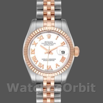Women's Rolex Datejust-179171, 26mm, White Roman Numeral Dial, Fluted Bezel, Lady White