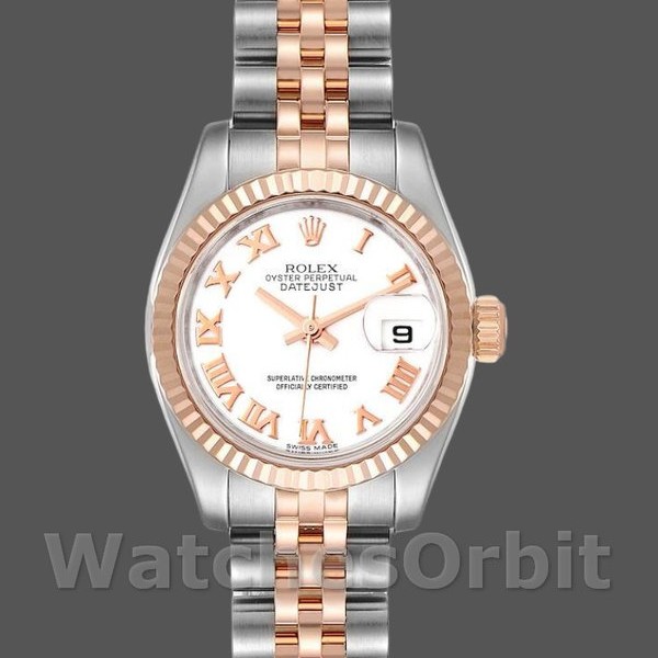 Womens Rolex Datejust-179171, 26mm, White Roman Numeral Dial, Fluted Bezel, Lady White Replica Image