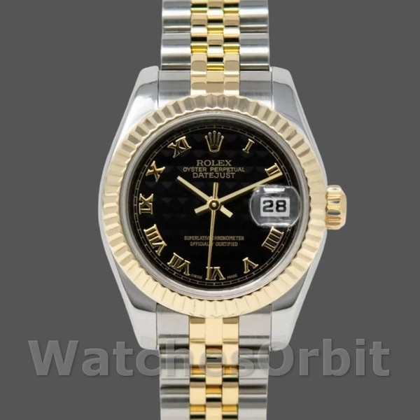 Womens Rolex Datejust-179173, 26mm, Black Dial, Fluted Bezel, Lady Black Replica Image