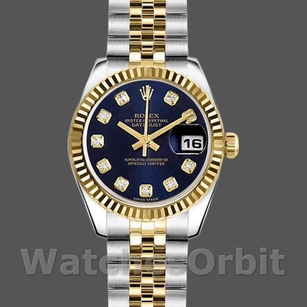 Womens Rolex Datejust-179173, 26mm, Blue Diamond Dial, Fluted Bezel, Lady Blue Replica Image