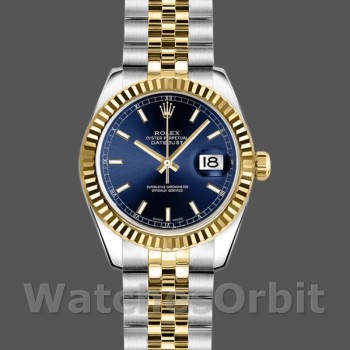 Women's Rolex Datejust-179173, 26mm, Blue Index Dial, Fluted Bezel, Lady Blue