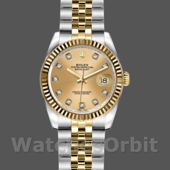 Women's Rolex Datejust-179173, 26mm, Champagne Diamond Dial, Fluted Bezel, Lady Champagne