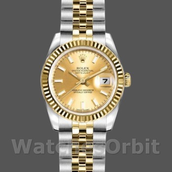 Women's Rolex Datejust-179173, 26mm, Champagne Index Dial, Fluted Bezel, Lady Champagne