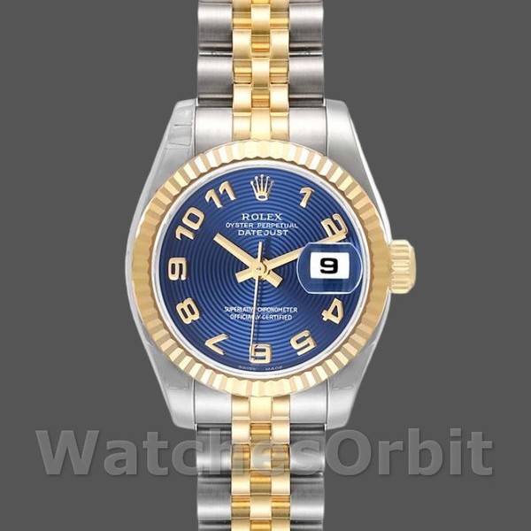 Womens Rolex Datejust-179173, 26mm, Concentric Circle Blue Dial, Fluted Bezel, Lady Blue Replica Image