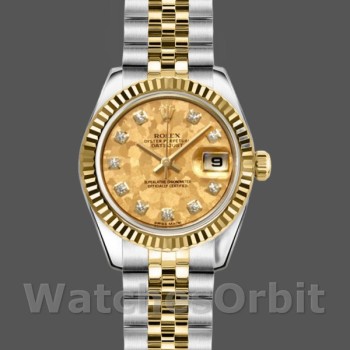 Women's Rolex Datejust-179173, 26mm, Crystal Champagne Dial, Fluted Bezel, Lady Champagne
