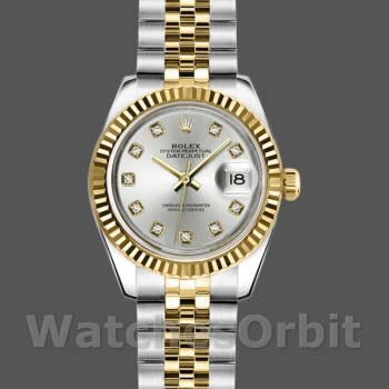 Women's Rolex Datejust-179173, 26mm, Grey Diamond Dial, Fluted Bezel, Lady Gray