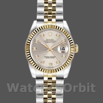 Women's Rolex Datejust-179173, 26mm, Ivory Sunbeam Diamond Dial, Fluted Bezel, Lady Ivory