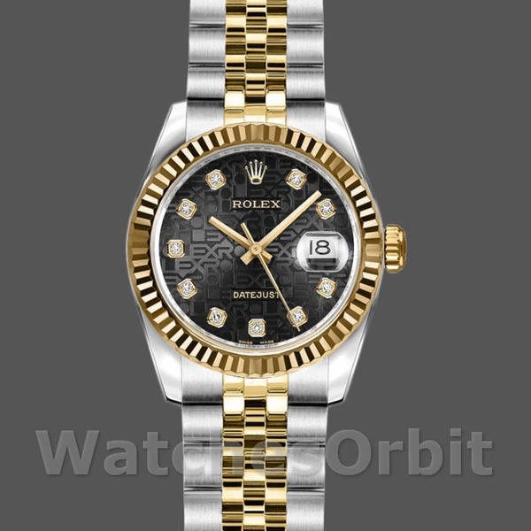 Womens Rolex Datejust-179173, 26mm, Jubilee Black Diamond Dial, Fluted Bezel, Lady Black Replica Image
