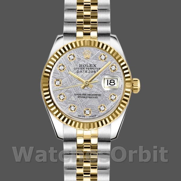 Womens Rolex Datejust-179173, 26mm, Meteorite Grey Diamond Dial, Fluted Bezel, Lady Meteorite Grey Replica Image