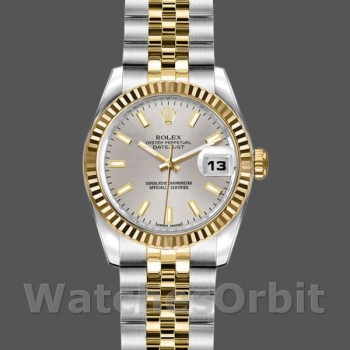 Women's Rolex Datejust-179173, 26mm, Silver Index Dial, Fluted Bezel, Lady Silver