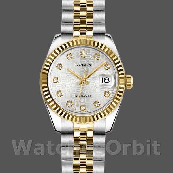 Womens Rolex Datejust-179173, 26mm, Silver Jubilee Diamond Dial, Fluted Bezel, Lady Silver Replica Image
