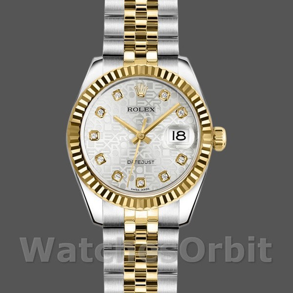 Womens Rolex Datejust-179173, 26mm, Silver Jubilee Diamond Dial, Fluted Bezel, Lady Silver Replica Image