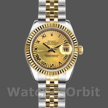 Women's Rolex Datejust-179173, 26mm, Sunbeam Champagne Dial, Fluted Bezel, Lady Champagne