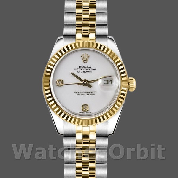 Womens Rolex Datejust-179173, 26mm, White Dial with Diamonds, Fluted Bezel, Lady White Replica Image