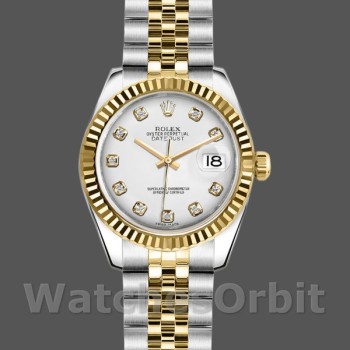 Women's Rolex Datejust-179173, 26mm, White Diamond Dial, Fluted Bezel, Lady White
