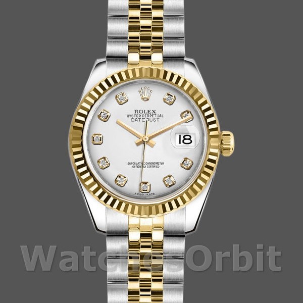 Womens Rolex Datejust-179173, 26mm, White Diamond Dial, Fluted Bezel, Lady White Replica Image