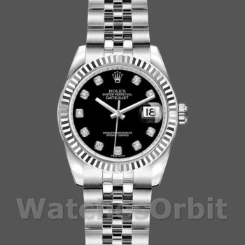 Women's Rolex Datejust-179174, 26mm, Black Diamond Dial, Fluted Bezel, Lady Black
