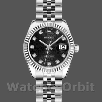 Women's Rolex Datejust-179174, 26mm, Jubilee Black Diamond Dial, Fluted Bezel, Lady Black