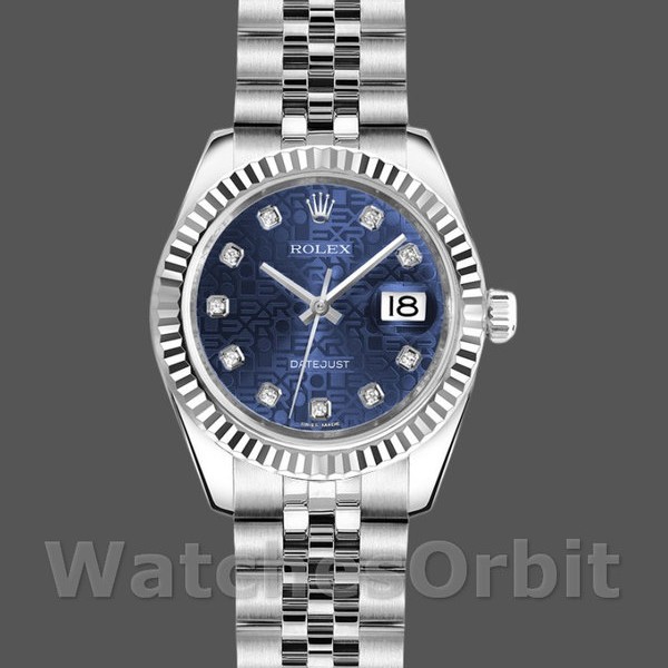 Womens Rolex Datejust-179174, 26mm, Jubilee Blue Diamond Dial, Fluted Bezel, Lady Blue Replica Image