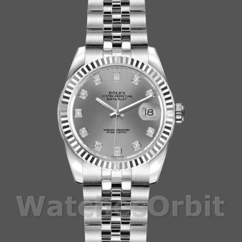 Women's Rolex Datejust-179174, 26mm, Rhodium Grey Diamond Dial, Fluted Bezel, Lady Grey