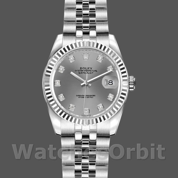 Womens Rolex Datejust-179174, 26mm, Rhodium Grey Diamond Dial, Fluted Bezel, Lady Grey Replica Image