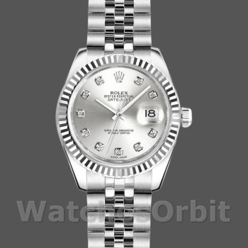 Women's Rolex Datejust-179174, 26mm, Silver Diamond Dial, Fluted Bezel, Lady Silver