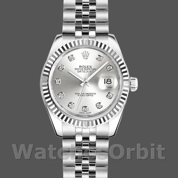Womens Rolex Datejust-179174, 26mm, Silver Diamond Dial, Fluted Bezel, Lady Silver Replica Image