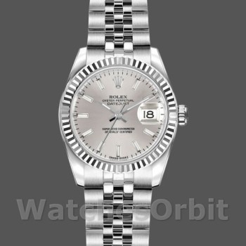 Women's Rolex Datejust-179174, 26mm, Silver Index Dial, Fluted Bezel, Lady Silver
